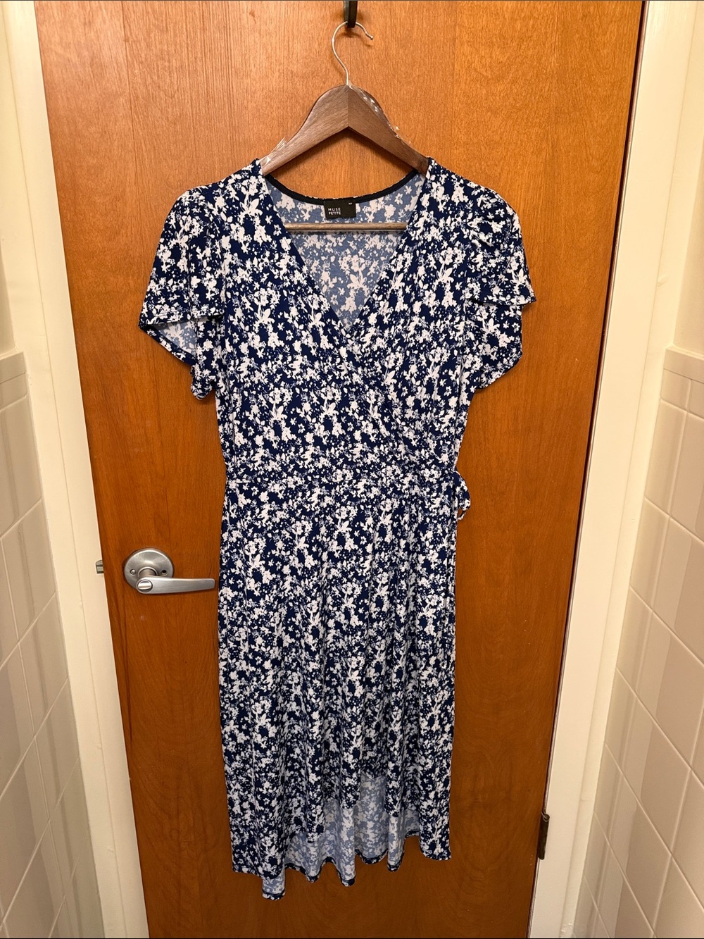 Muse Navy & White Floral Wrap Midi Dress with Tie Waist